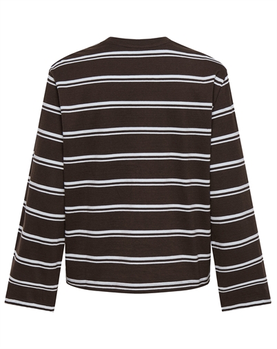 Only - ONLFreja Stripe Wide Sleeve Trøje - Coffee Bean/Light Blue